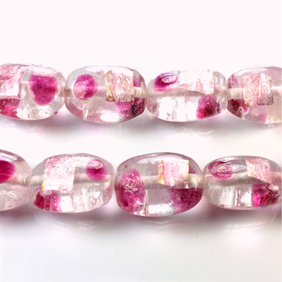 Glass Lampwork Bead - Keg Smooth 19x14MM CRYSTAL FOIL PINK