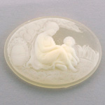 Plastic Cameo - Woman with Child Oval 40x30MM IVORY ON MATTE CRYSTAL