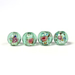 Czech Glass Lampwork Bead - Smooth Round 08MM Flower ON PERIDOT with  SILVER FOIL