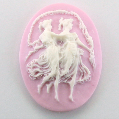 Plastic Cameo - Dancing Ladies Oval 40x30MM WHITE ON LILAC