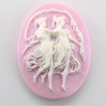 Plastic Cameo - Dancing Ladies Oval 40x30MM WHITE ON LILAC