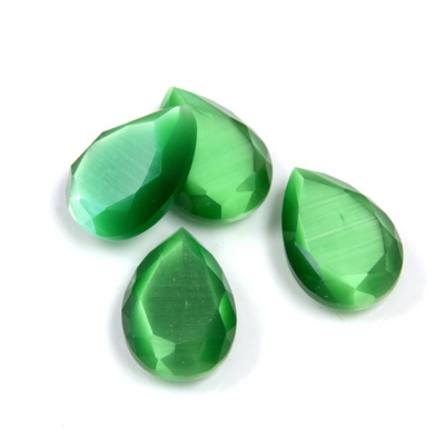 Fiber-Optic Flat Back Stone with Faceted Top and Table - Pear 14x10MM CAT'S EYE GREEN