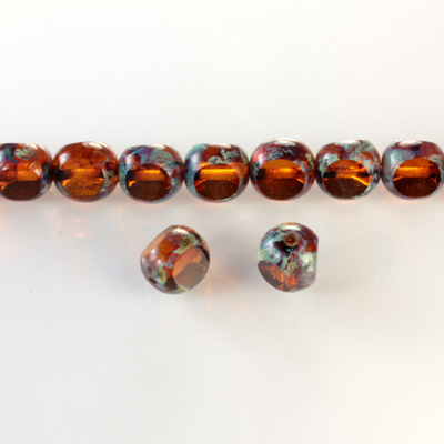 Czech Glass Fire Polish Bead 3 Cut Window 08MM MADEIRA TOPAZ with DIFFUSION COATING