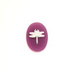 Plastic Cameo - Dragonfly Oval 18x13MM WHITE ON PURPLE