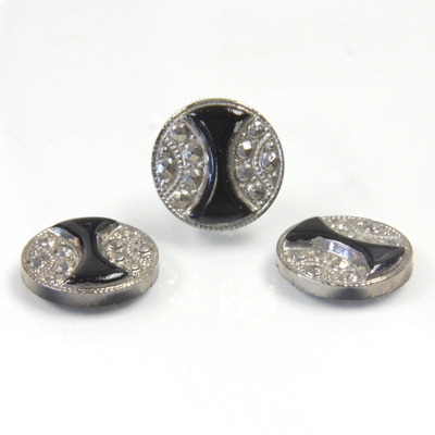 Glass Flat Back Engraved Button Top - Round 13MM MARCASITE on JET