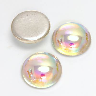 Glass Medium Dome Foiled Cabochon - Round 18MM CRYSTAL AB, Cut Back