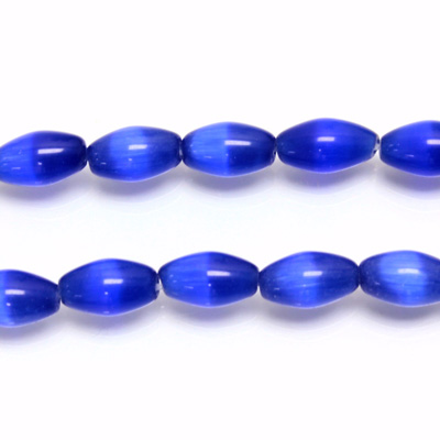 Fiber Optic Synthetic Cat's Eye Bead -  Oval Rice 09x6MM CAT'S EYE ROYAL BLUE