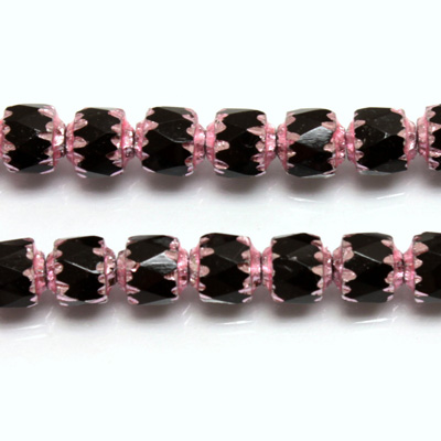 Czech Glass Fire Polished Bead - Cathedral 06MM JET LT PINK