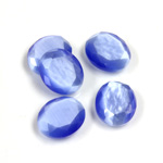 Fiber-Optic Flat Back Stone with Faceted Top and Table - Oval 12x10MM CAT'S EYE LT BLUE