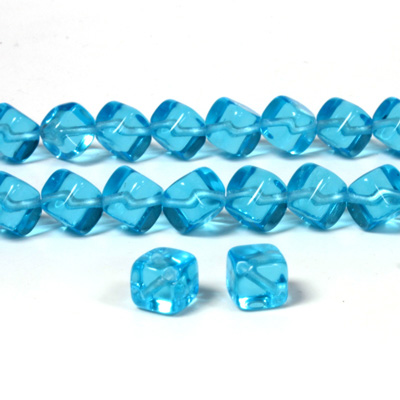 Czech Pressed Glass Bead - Cube with Diagonal Hole 08MM AQUA