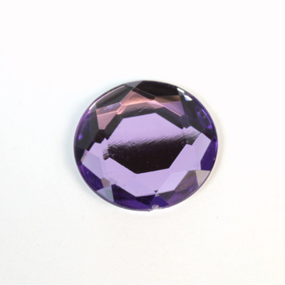 Plastic Flat Back Foiled Rose Cut Rhinestone - Round 25MM LT AMETHYST