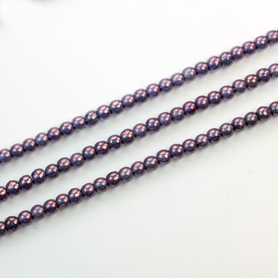 Czech Pressed Glass Bead - Smooth Round 03MM LUMI COATED PURPLE