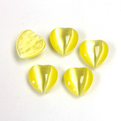 Fiber-Optic Flat Back Cabochon - Heart 10MM CAT'S EYE YELLOW