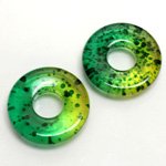 Plastic Bead - Two Tone Speckle Color Smooth Flat Donut 25MM GREEN YELLOW