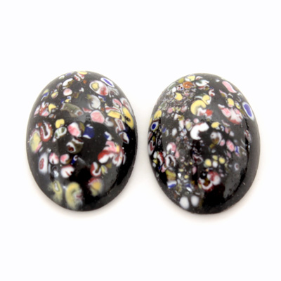 Glass Medium Dome Lampwork Cabochon - Oval 25x18MM MOSAIC BLACK (04567)