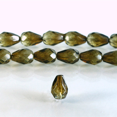 Czech Glass Fire Polish Bead - Pear 10x7MM Coated BROWN-CRYSTAL 69012