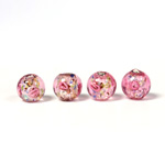 Czech Glass Lampwork Bead - Smooth Round 08MM Flower ON ROSE with  SILVER FOIL