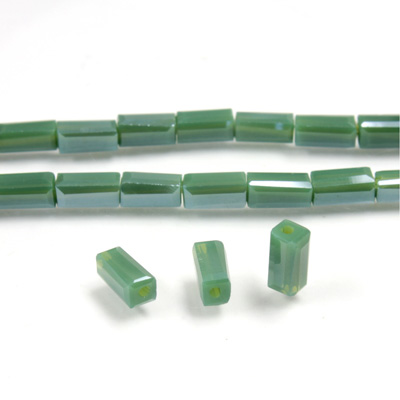 Chinese Cut Crystal Bead - Rectangle 06.5x3.5MM OPAQUE GREEN LUMI COAT