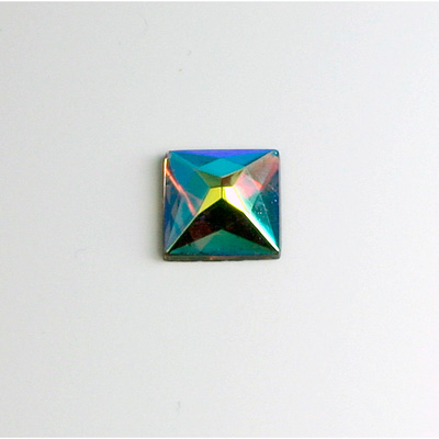 Glass Flat Back Foiled Rauten Rose - Square   10x10MM BLACK DIAMOND AB