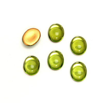 Glass Medium Dome Foiled Cabochon - Oval 10x8MM OLIVINE