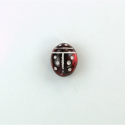 Glass Flat Back Lady Bug Stone with White Engraving - Oval 10x8MM RUBY