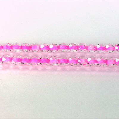 Czech Glass Fire Polish Bead - Round 04MM CRYSTAL PINK LINE