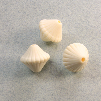 Plastic Engraved Bead - Opaque Color Bicone 14x13MM MATTE IVORY