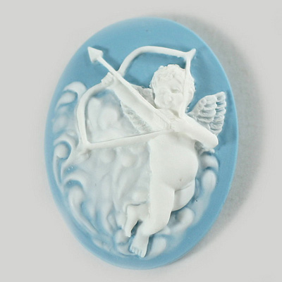 Plastic Cameo - Cupid Oval 40x30MM WHITE ON AQUA