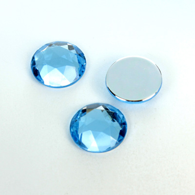 Plastic Flat Back Foiled Rose Cut Rhinestone - Round 15MM LT SAPPHIRE