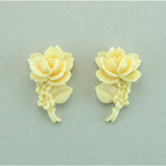 Plastic Carved No-Hole Flower - Rose with Branch (L&R) 23x13MM DARK IVORY
