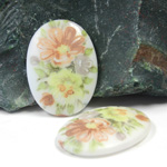 German Glass Porcelain Decal Painting - Flowers Oval 25x18MM CHALKWHITE BASE