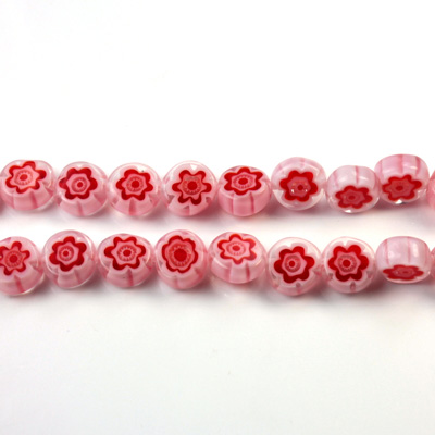 Glass Millefiori Bead - Flat Round 06x3MM WHITE RED (09)
