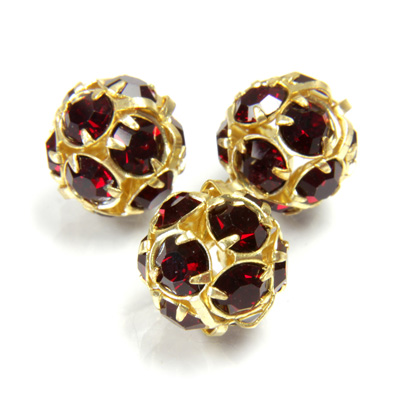 Czech Crystal Rhinestone Ball - 12MM SIAM RUBY-GOLD