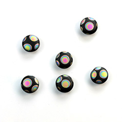 Glass Low Dome Buff Top Cabochon - Peacock Round 07MM MATTE JET