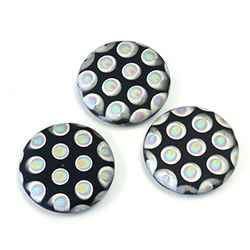 Glass Low Dome Buff Top Cabochon - Peacock Round 18MM MATTE JET