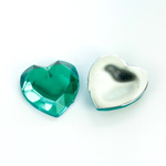 Plastic Flat Back Foiled Rose Cut Rhinestone - Heart 18.5MM EMERALD