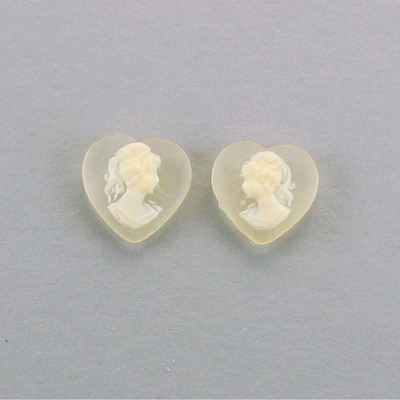 Plastic Cameo - Woman with Ponytail Heart 11x10MM IVORY ON MATTE Crystal