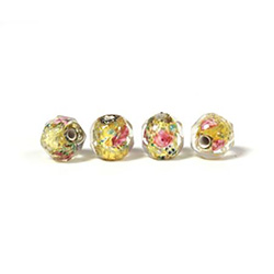 Czech Glass Lampwork Bead - Round Faceted 08MM Flower ON CRYSTAL with  SILVER FOIL