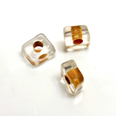 Plastic Bead - Color Lined Smooth Large Hole Square 6x12MM CRYSTAL CARMEL LINE