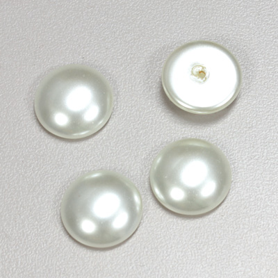 Glass Medium Dome Pearl Dipped Cabochon - Round 15MM WHITE