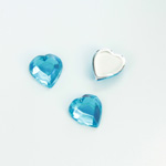 Plastic Flat Back Foiled Rose Cut Rhinestone - Heart 11x10MM AQUA