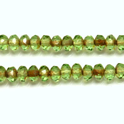 Czech Glass Fire Polish Bead - Rondelle Donut 05x3MM LIGHT EMERALD with DIFFUSION