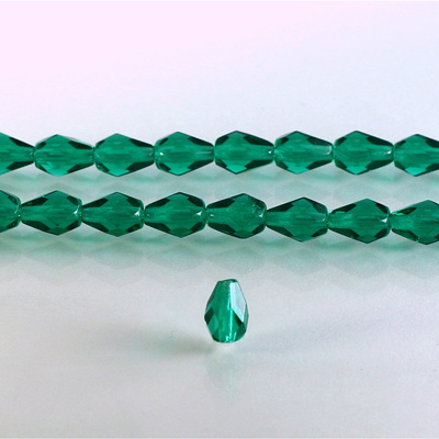 Czech Glass Fire Polish Bead - Pear 07x5MM DK EMERALD