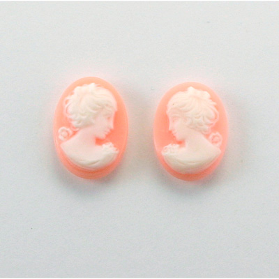 Plastic Cameo - Woman with Bow Oval 14x10MM WHITE ON ANGELSKIN