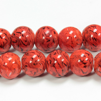 Glass Lampwork Bead - Smooth Round 14MM CORAL MATRIX