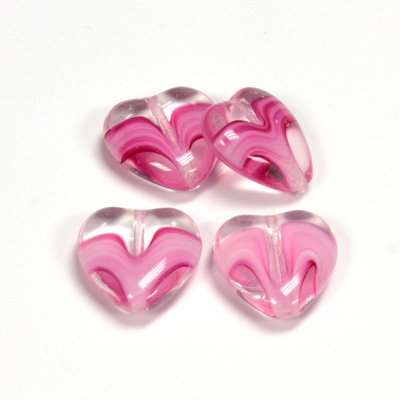 Czech Pressed Glass Bead - Smooth Heart 16x15MM PORPHYR ROSE