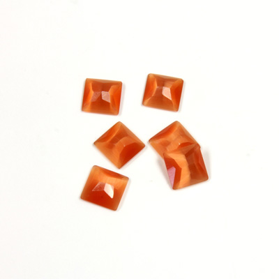 Fiber-Optic Flat Back Stone - Faceted checkerboard Top Square 6x6MM CAT'S EYE COPPER