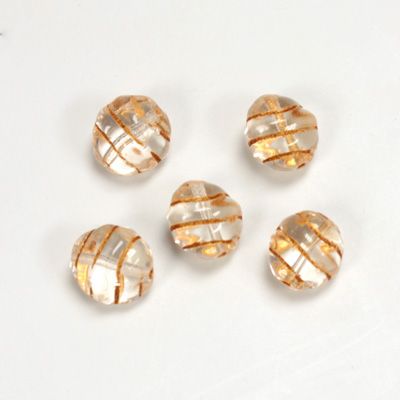 Czech Pressed Glass Engraved Bead - 12x10MM GOLD ON CRYSTAL