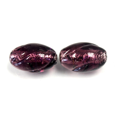 Czech Glass Lampwork Bead - Oval Twist 18x11MM AMETHYST SILVER LINE 2002