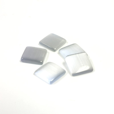 Fiber-Optic Flat Back Buff Top Straight Side Stone - Square 10x10MM CAT'S EYE LT GREY